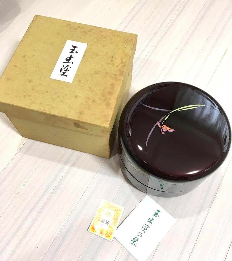 黒赤漆塗り 縁取り金色 2段重箱✕2 木箱入り 天然木 黒